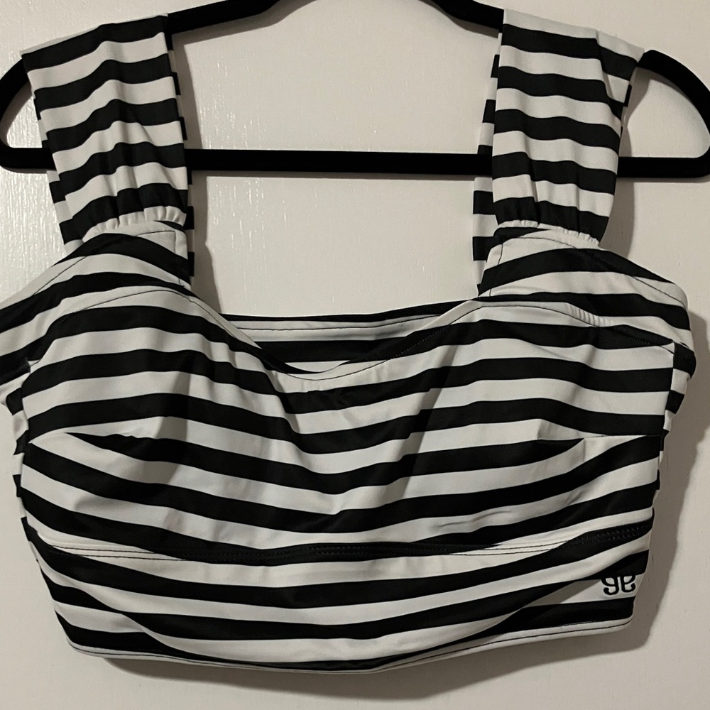 Albion Black and White Striped Bikini Top